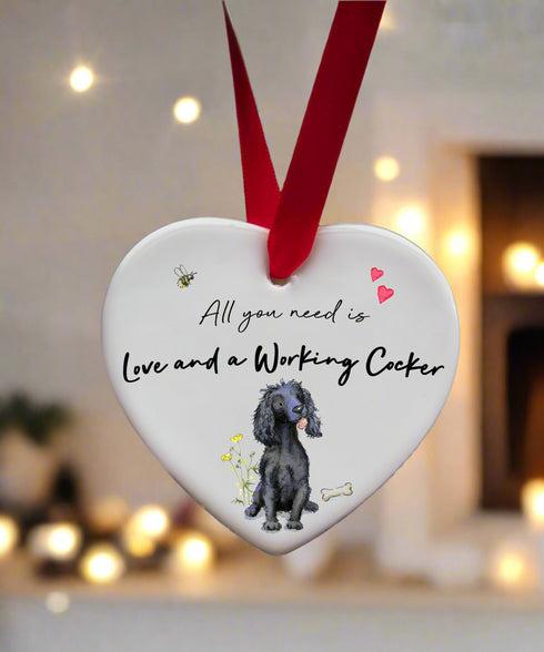 Love and a Cocker (Working) Black Ceramic Heart